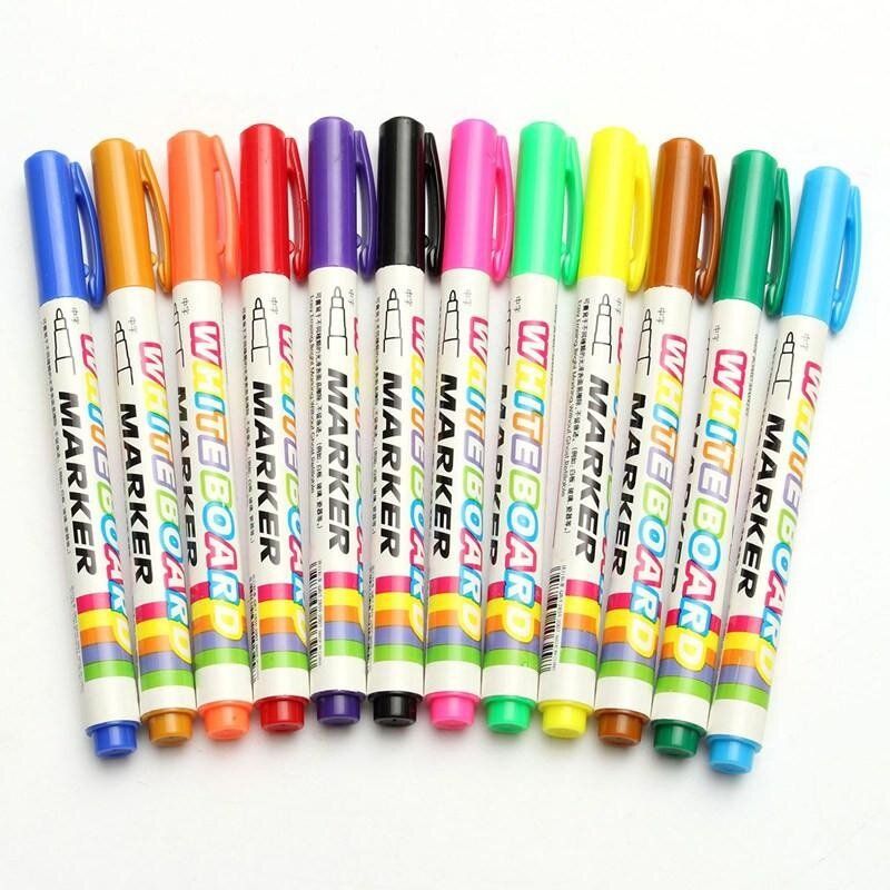 12 Colors White Board Maker Pen White Board Whiteboard Marker Chalk Erasable Glass Ceramics Maker Pen Easy Erasing