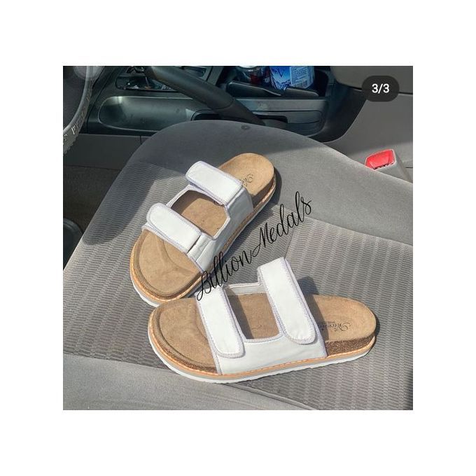 Mens White Doubled Buckle Pams