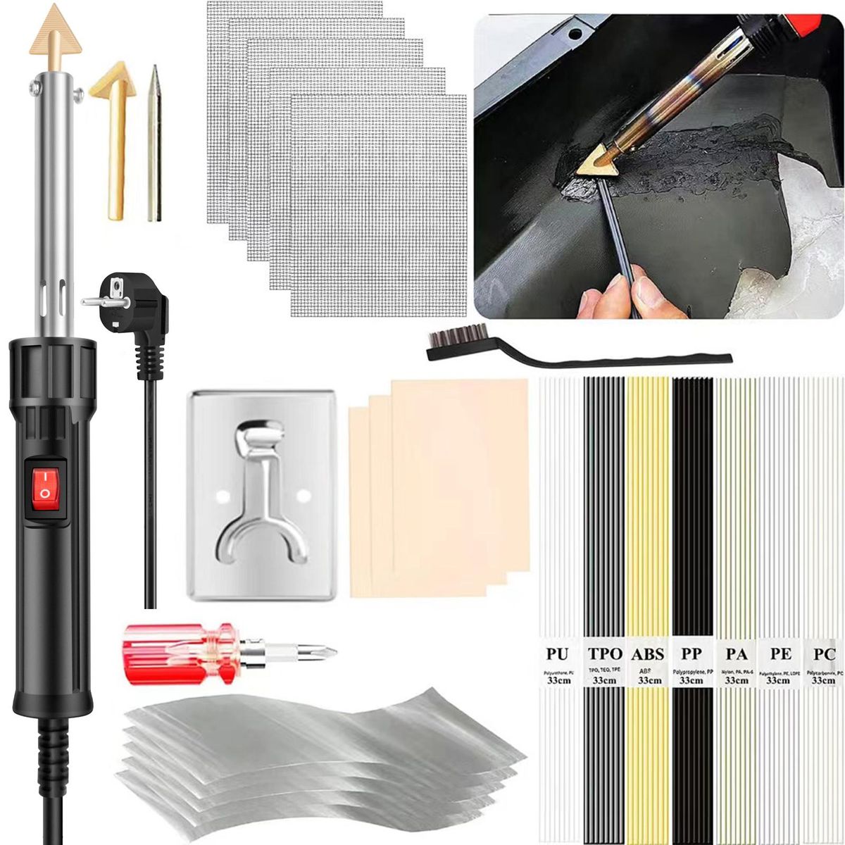 150W Plastic Welding kit,2-in-1 Plastic Welder & Soldering Iron Gun,Soldering Iron Gun  For Bumper Kayak Repair Rework Station Heat Repair Tool Electric   Soldering