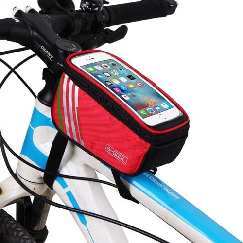 Bicycle Mobile Phone Pouch 5.7 Inch Touch Screen Top Frame Tube Storage Bag Cycling MTB Road Bike Bycicle Bags(#Red)