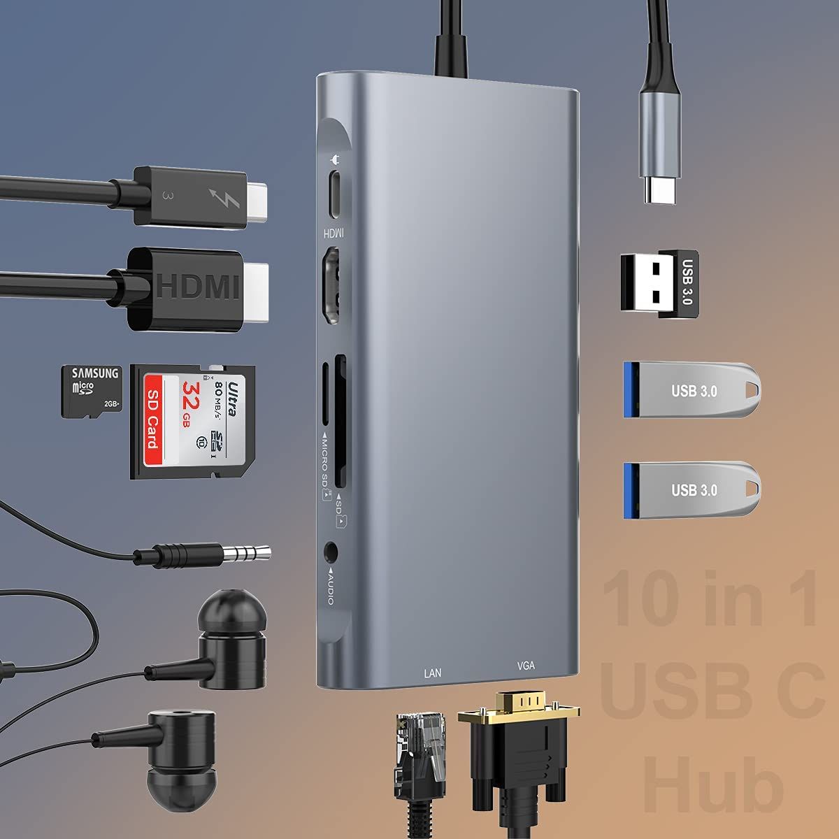 10 In 1 Type C Hub Adapter USB C Docking Station