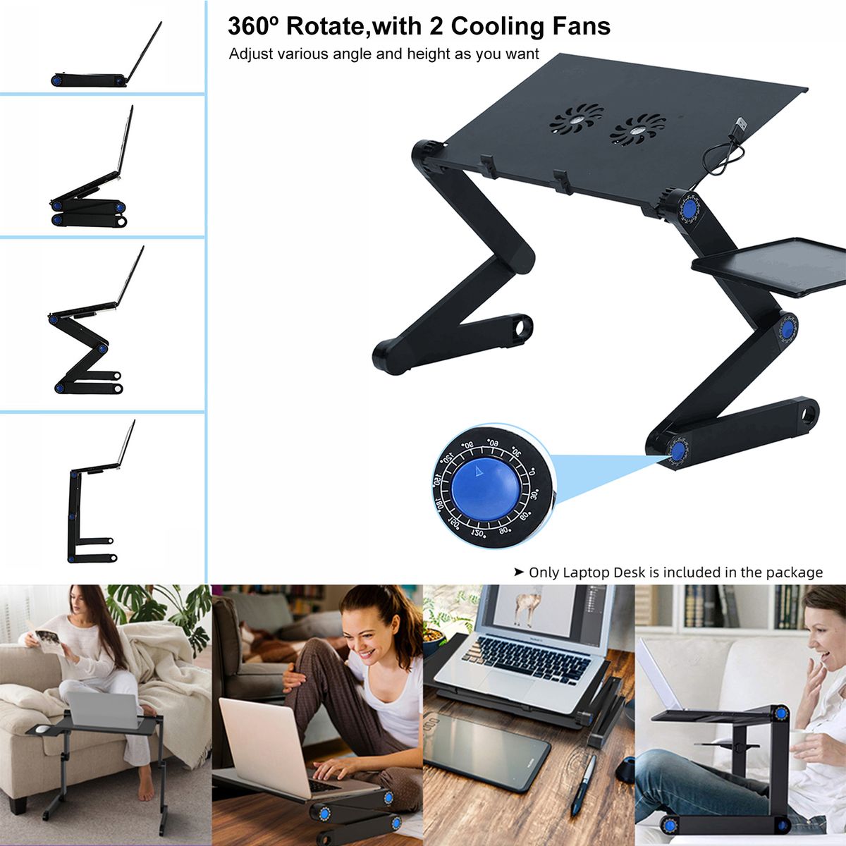 Aluminium Adjustable Laptop Stand Portable 2 Cooling Fans
