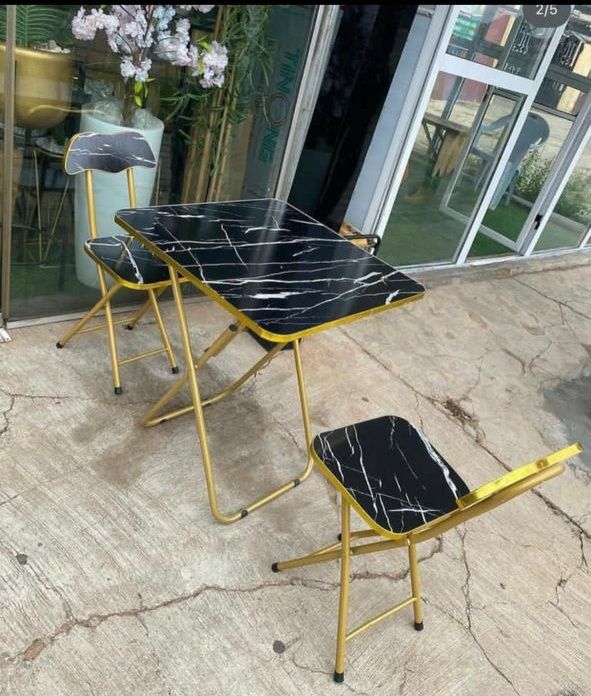 Foldable Marble Design Wooden Laptop Table With Two Chairs