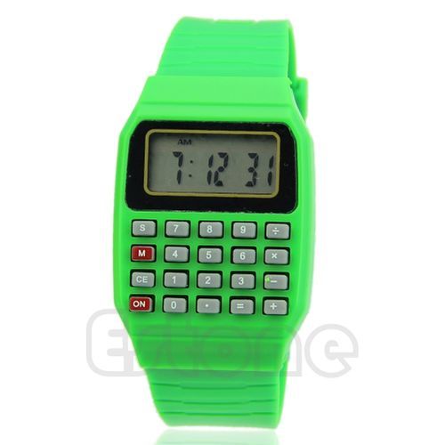 Fad Children Silicone Date Multi-Purpose Kids Electronic Calculator Wrist Watch D5QC Green