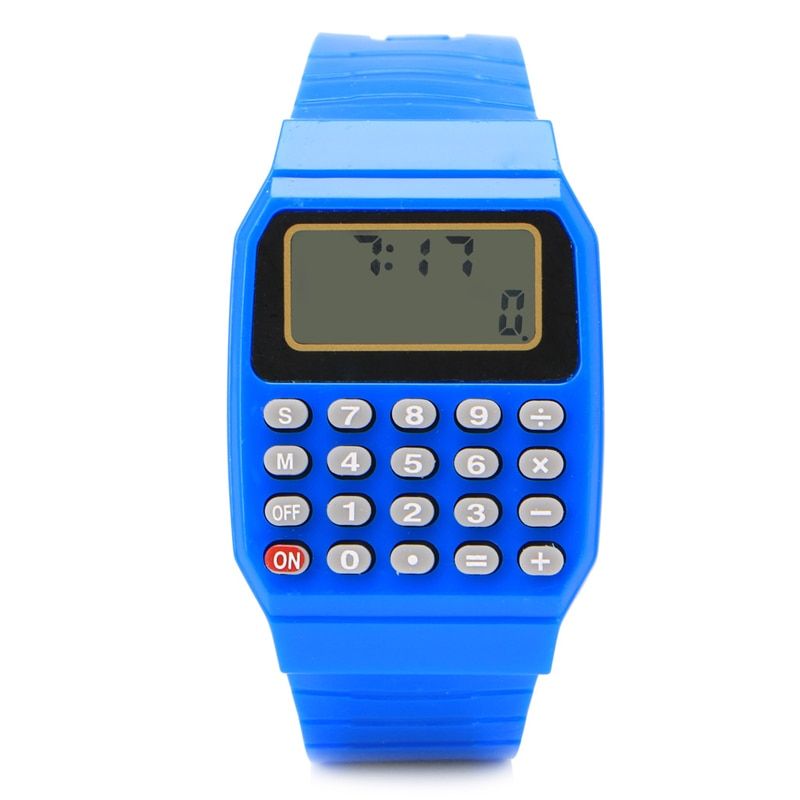 Fashion Child Kids Silicone Date Multi-Purpose Electronic Calculator Wrist Watch Blue