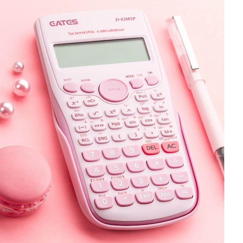 Digital Scientific Calculator 240 Functions 82MS Statistics Mathematics 2Line Display D-82MSP For Student School Undergraduate Pink