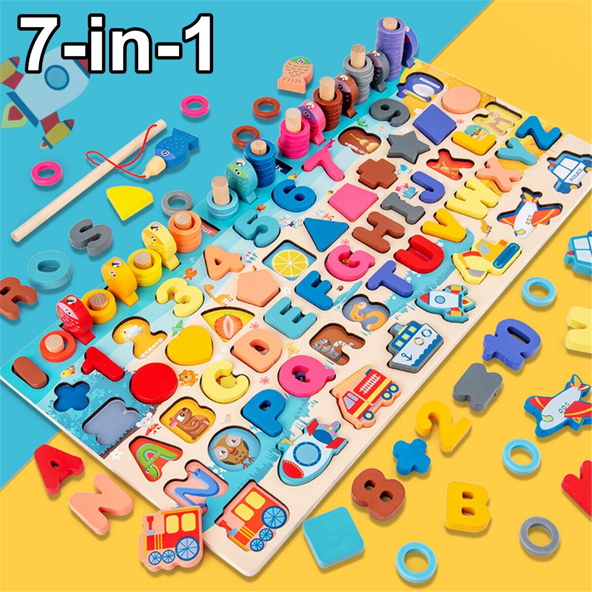 7-in-1 Wooden Jigsaw Puzzle Montessori Educational Toys Kids Board Math