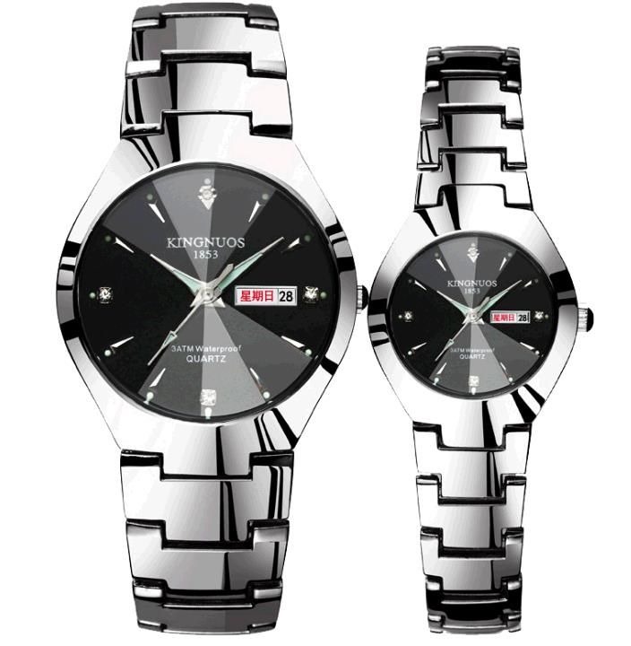 Couple Luminous Dual Calendar Quartz Stainless Steel Watch