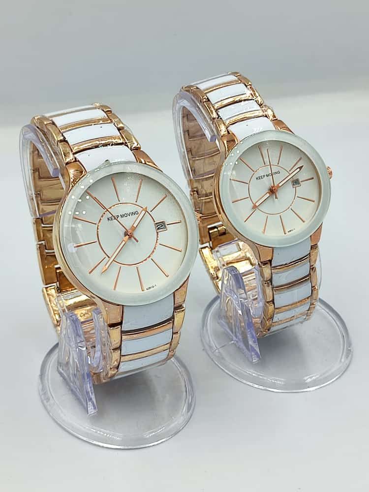 High Quality Sophisticated Gold/White Wristwatch For Couple