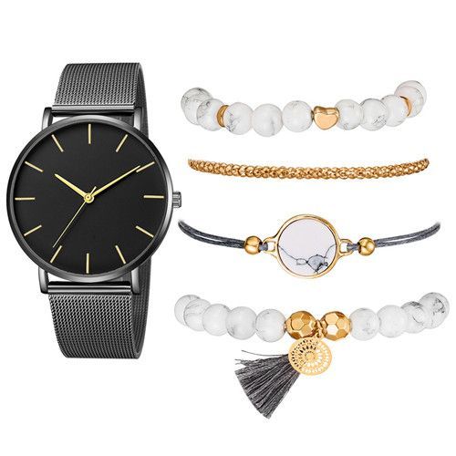 Alloy Steel Strap Strap Ladies Bracelet Watch 5 Piece Set