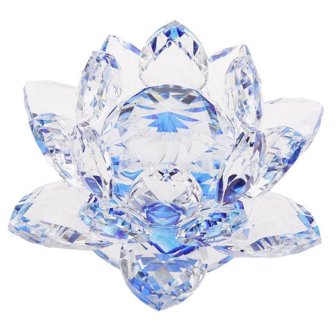 Crystal Lotus Flower Buddhist Ornament Feng Shui Art Glass Blue