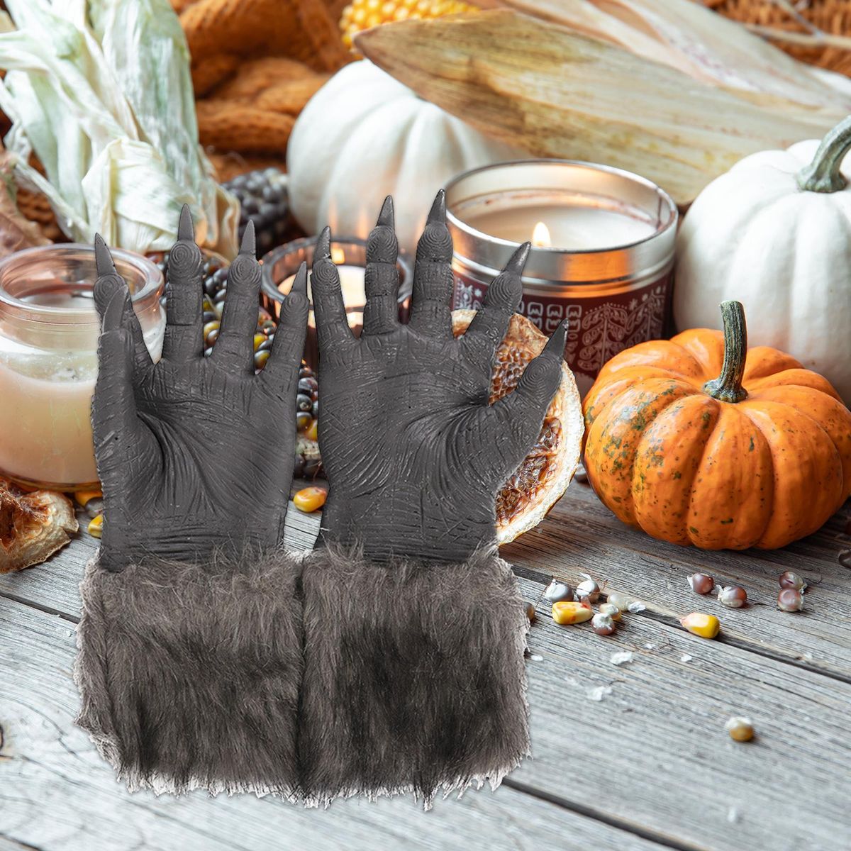 Werewolf Costume Gloves Paws With Claws Grey Scary Monster