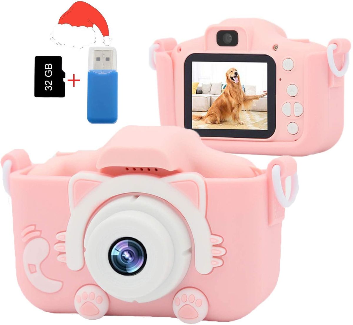 Kids Camera Educational Toys 3-10 Year Old Toys For Girls/Boys Children's Birthday Gift Digital Cameras 1080P Cartoon Video Cam Pink-32G