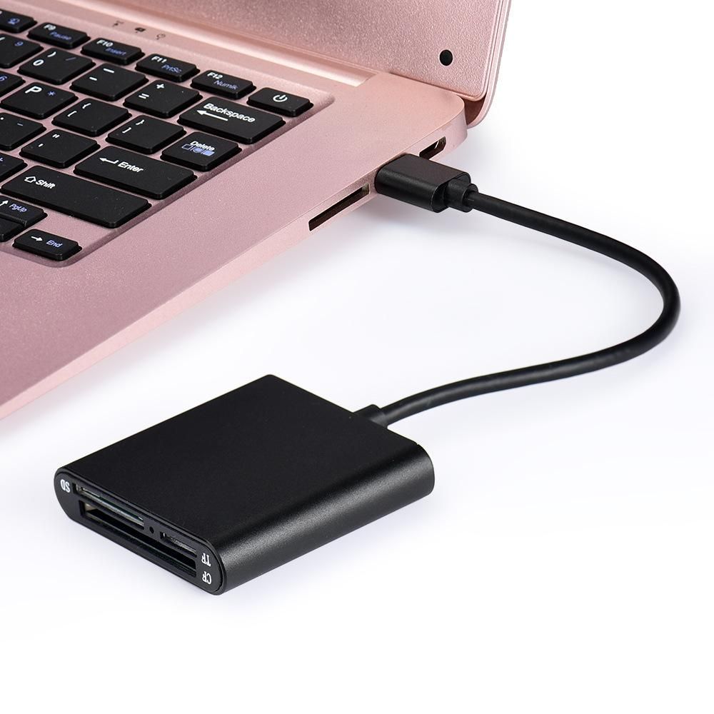 Multi-function 3-in-1 Card Reader USB 3.0 Card Reader Support TF/SD/CF Card Aluminum Alloy Card Reader High Speed Reading Black