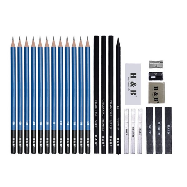 H&B HB-26SSHB 26 Beginner Sketch Wood Pencil Drawing Tool Set Art Set For Student Study