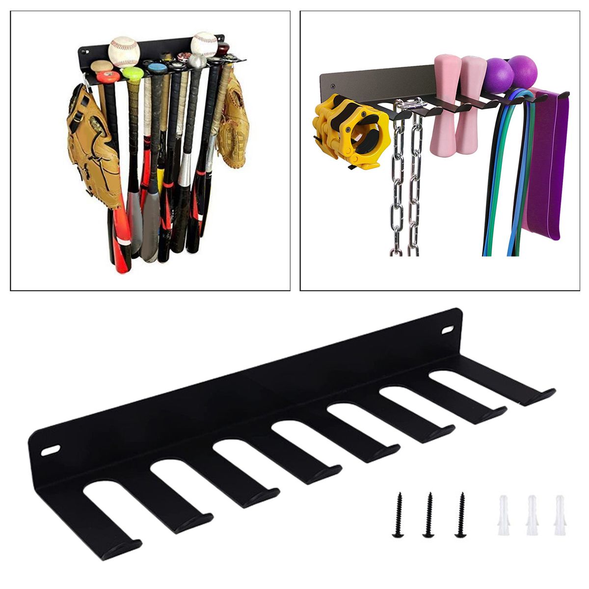 Metal Baseball Bat Vertical Display Rack Wall Mount With 7 Holes 3mm