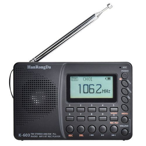 HRD-603 Portable Radio AM/FM/SW/BT/TF Pocket Radio USB MP3