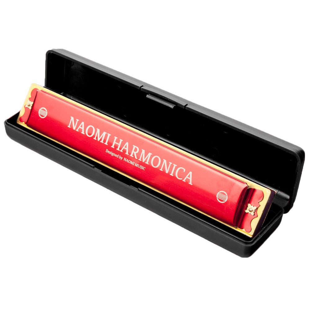 NAOMI 24 Holes Key Tremolo Harmonica Stainless Steel Mouth Organ Harmonicas Musical Woodwind Instruments With Case Red