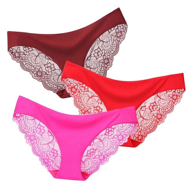 3pcs/lot  Y Women Panties Set Lace Briefs Ice Silk Seam
