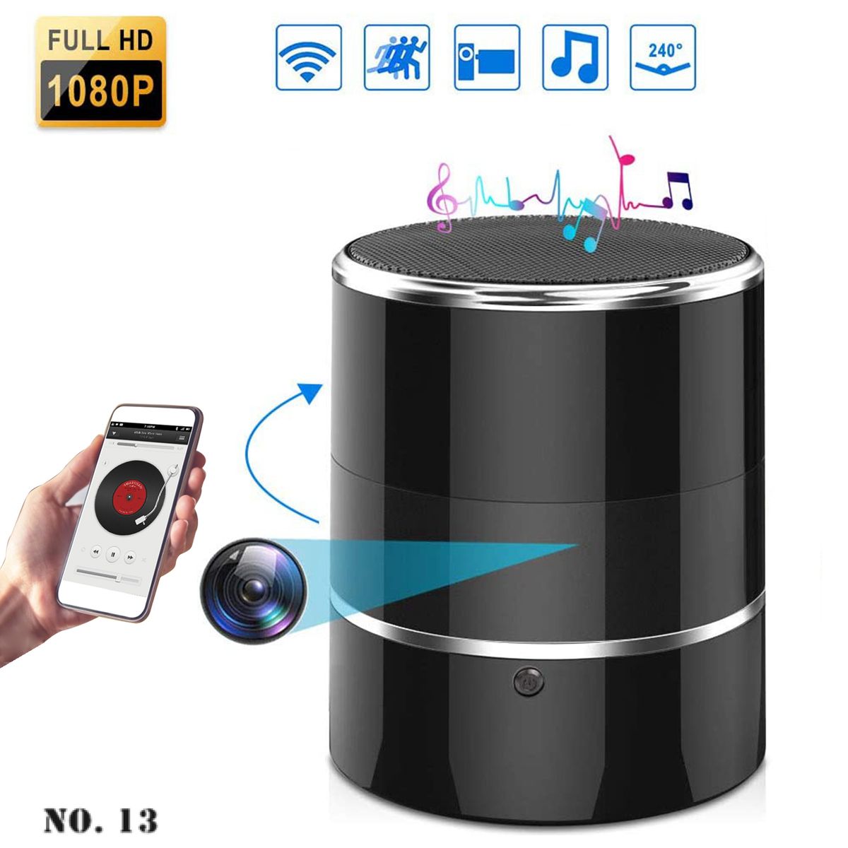 WiFi Camera Nanny Cam With Bluetooth Speaker, Wireless