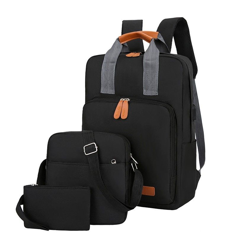 3 Pcs Men's Backpack Laptop Bag Purse Crossbody Bag Wallet With USB Interface