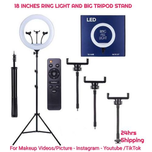18 Inches Selfie Ring Light With Tripod Stand & Cell Phone Holder For Live Stream/Makeup, Led Camera Ringlight For YouTube Video/Photography Compatible With IPhone Android Phones (Upgraded)