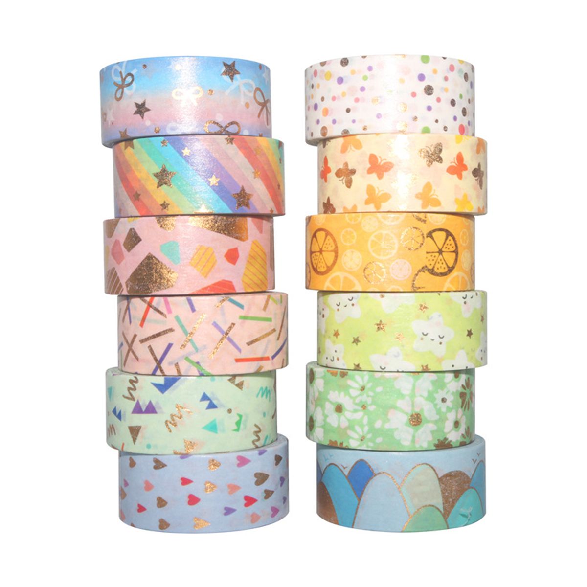 12 Rolls Washi Tape Set Cute Pattern Gold Foil Masking Tape