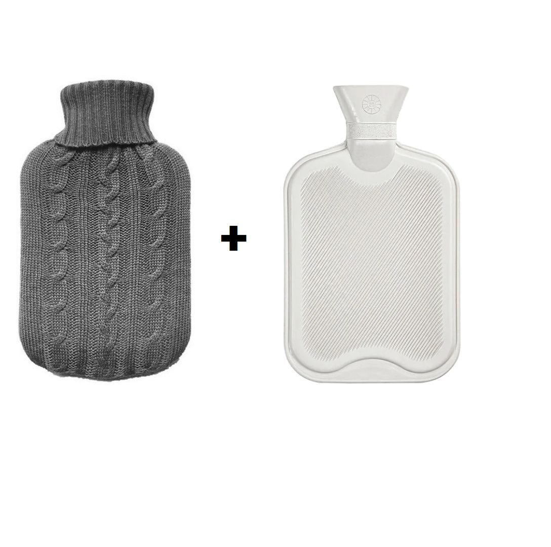 2L Hot Water Bottle For Pain Relief, With Cosy Cover - Grey