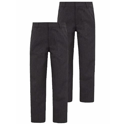 Boy's Grey Regular Leg School Trouser - 2 Pack