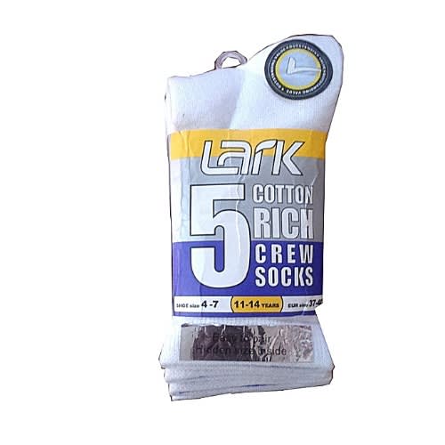 Lark White Socks Superior Back To School Cotton Rich.-5 In 1 Pack- Pack Colour May Vary-
