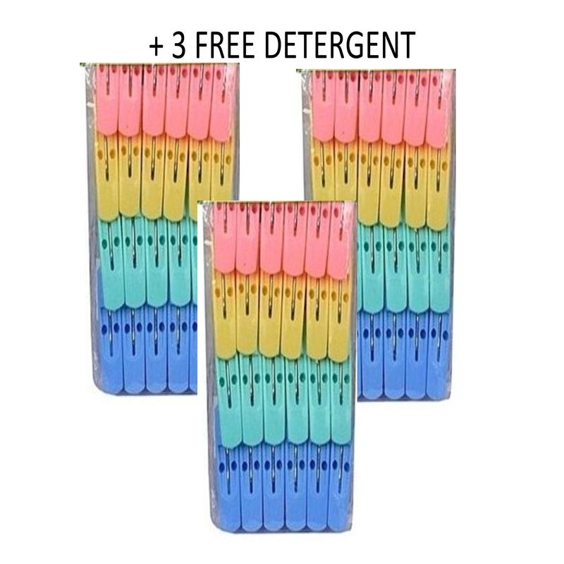 24 X 3 Set Multi Purpose Strong Pegs + 3 Free Detergent