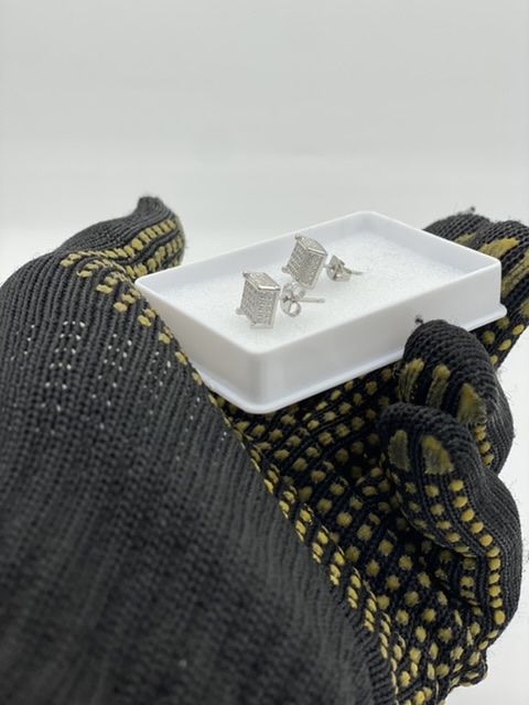 Pin Hoop Men's Iced Silver Square Earrings