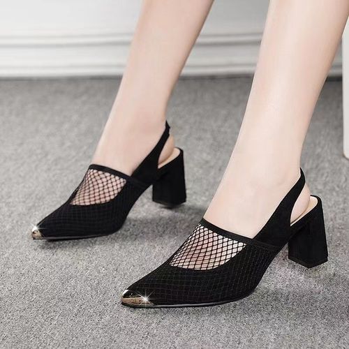 Ladies Fashion Chunky Heel Breathable Sandals - Black