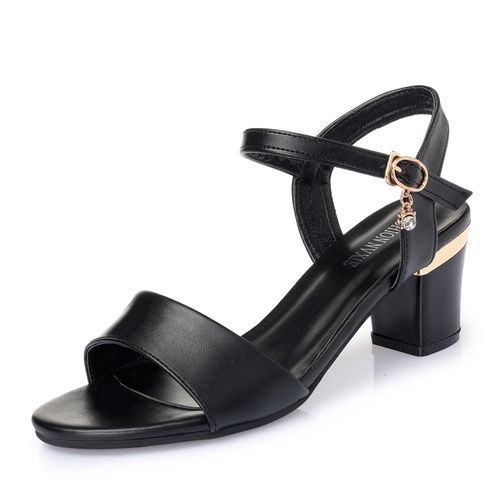 EUR Size34-42 Ladies Low Wedge Sandal Shoes- Black