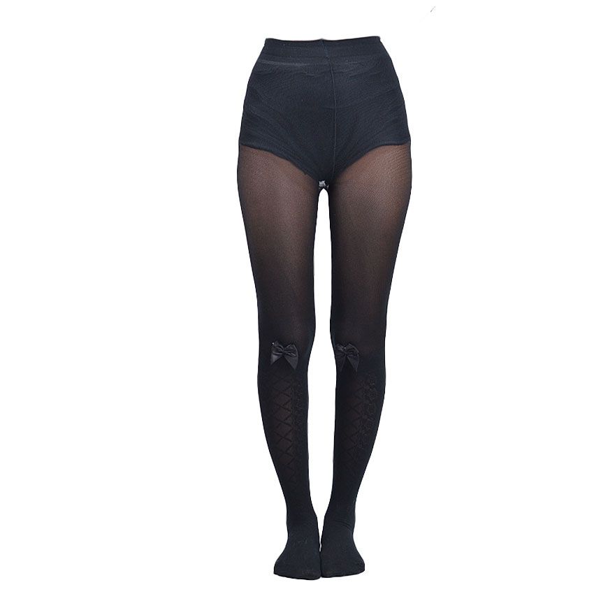 Hot Steps Ladies Black  Transparent Fashion Tights With Bow