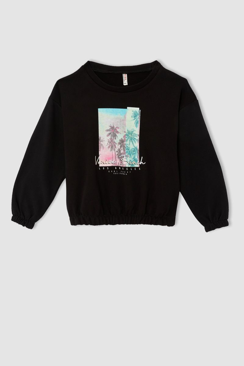 Girl - Regular Fit Crew Neck Knitted Sweat Shirt - Black
