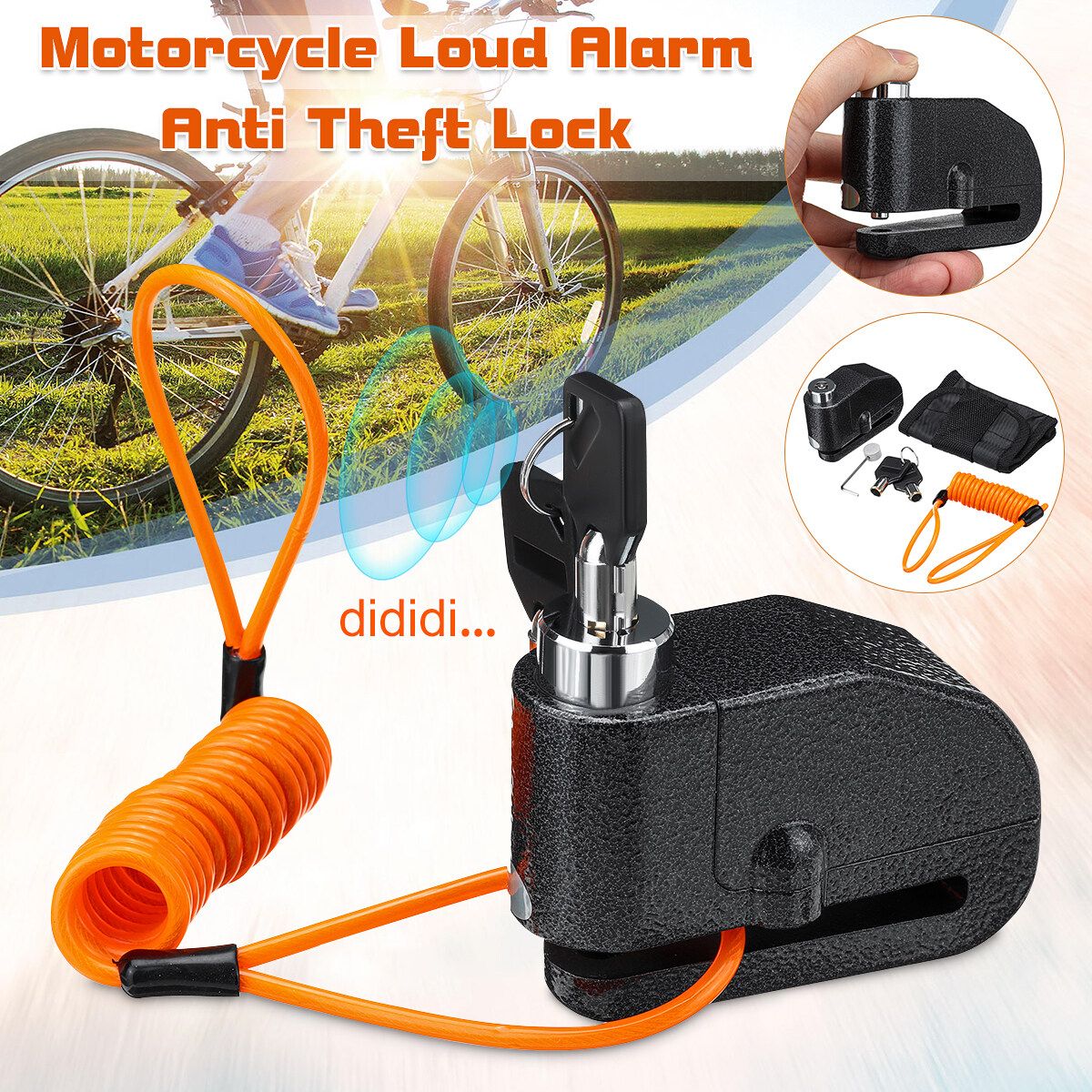 Anti-theft Wheel Disc Brake Lock Kit Security Alarm Motorcycle Bicycle Scooter