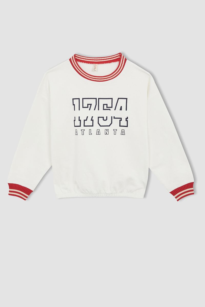 Girl - Regular Fit Crew Neck Long Sleeve Knitted Sweat Shirt - Ecru