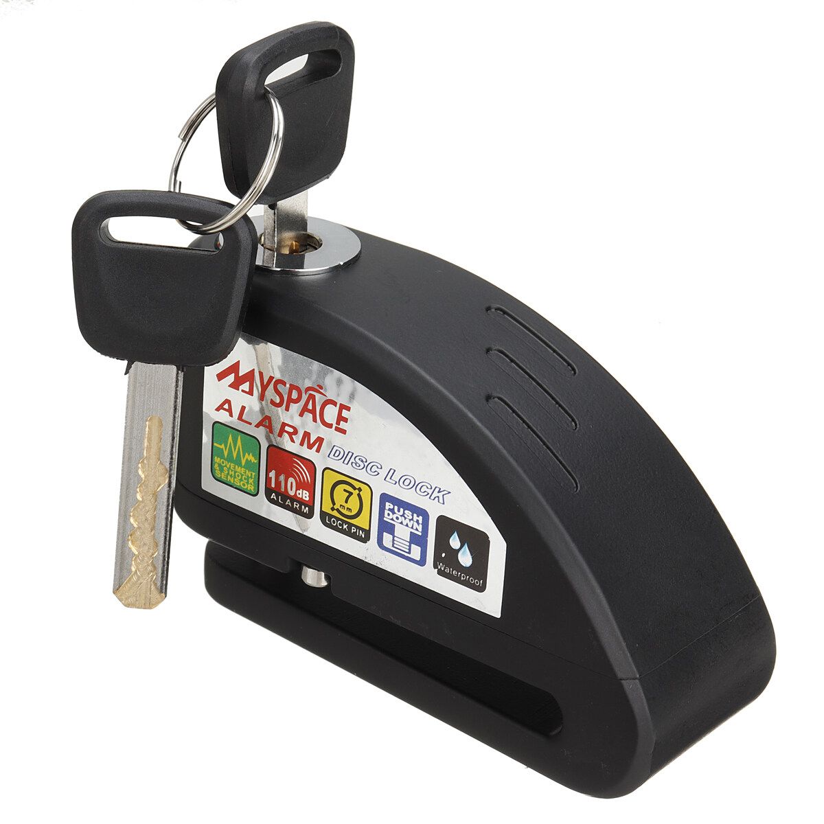 Motorcycle Alarm Lock Metal Security Anti-theft Wheel Disc Brake Lock Alarm 2 Keys Black