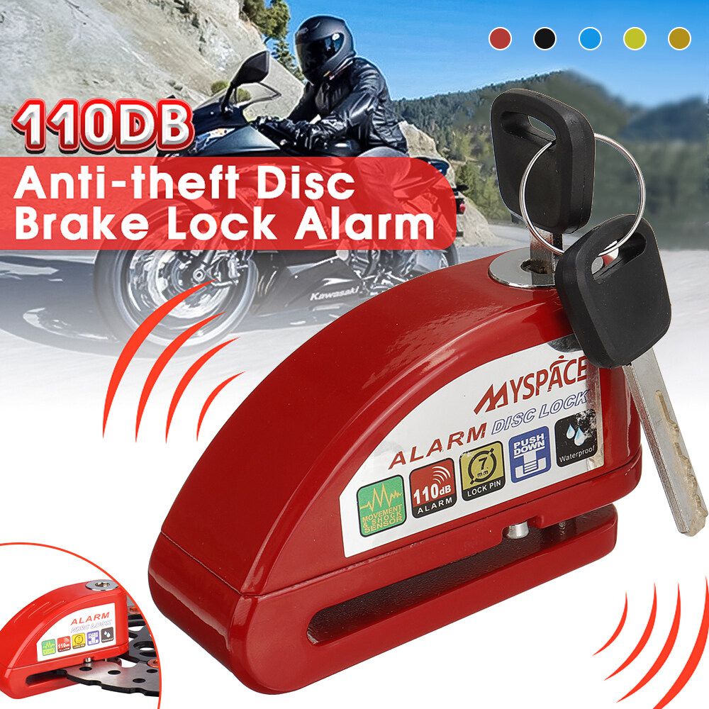 Motorcycle Alarm Lock Metal Security Anti-theft Wheel Disc Brake Lock Alarm 2 Keys Red