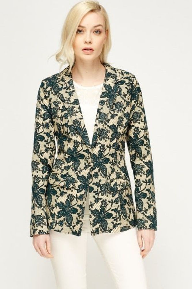 Floral Print Blazer - Green Multicolour