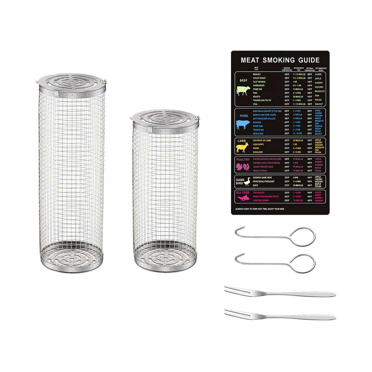 Rolling Grilling Basket - Stainless Steel BBQ Grill Mesh for Vegetables Fish and French Fries Round Grill Mesh 2Pcs