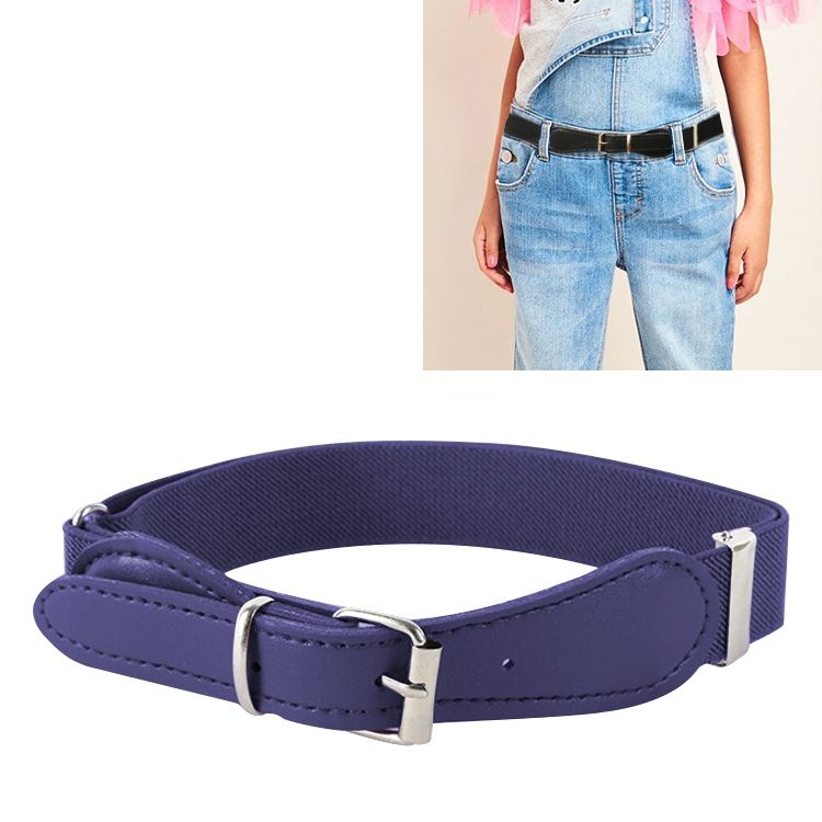 2 PCS Kids Polyester + PU Leather Square Pin Buckle Adjustable Elastic Belt, Length:65cm(Navy Blue)