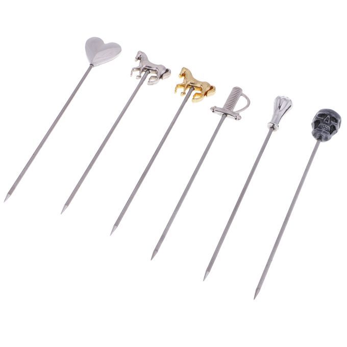 6pcs Stainless Steel Cocktail Sign Picks Fruits Spears Bar Party Tools