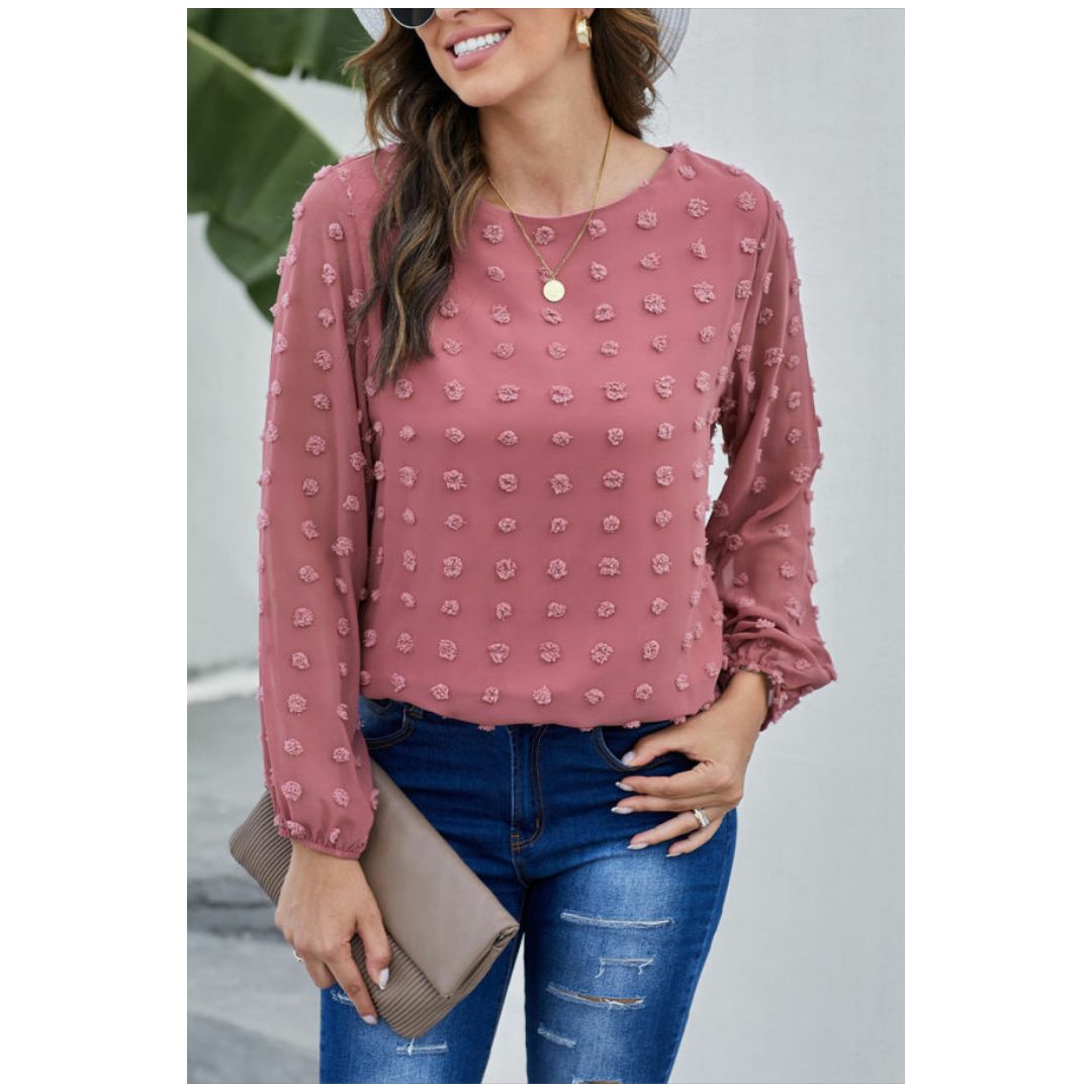 Mfed Red Swiss Dot Long Puff Sleeve Top