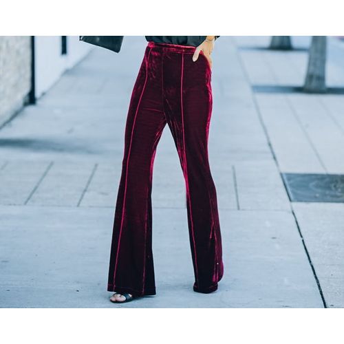 Ladies Velvet Pallazo Trousers- Burgundy