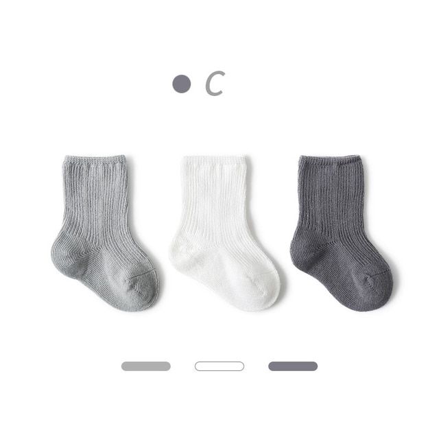 3 Pairs Socks Toddler Cotton Pure Color Cotton Baby Socks