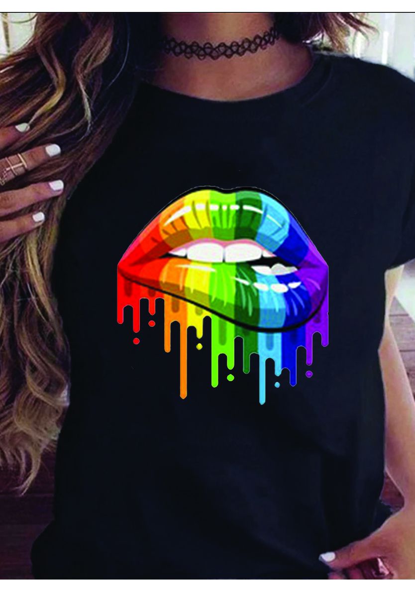 Black FittedWomen Dripping Polo Short Sleeve Ladies T Shirt Round