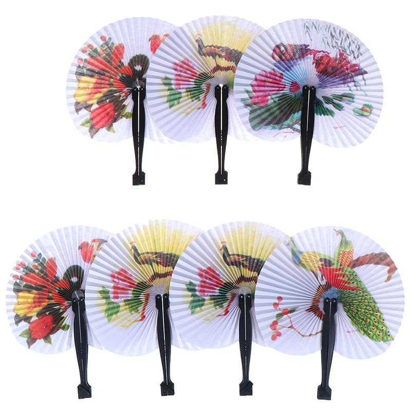 Fan Gift Decorative Chic Decor Printed Female Handheld 1PC Party Circle Fan Hand Folding Chinese Fan Round Paper Pocket