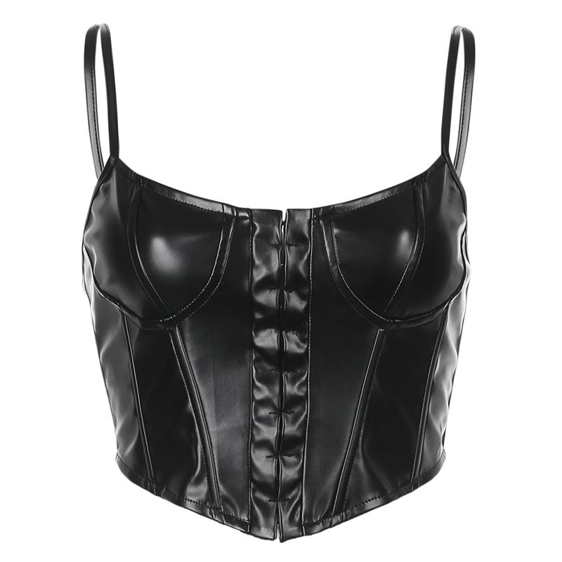 Women's Corset  Low-cut  Sling PU Crop Top Punk Rock Style Camisole Club Party